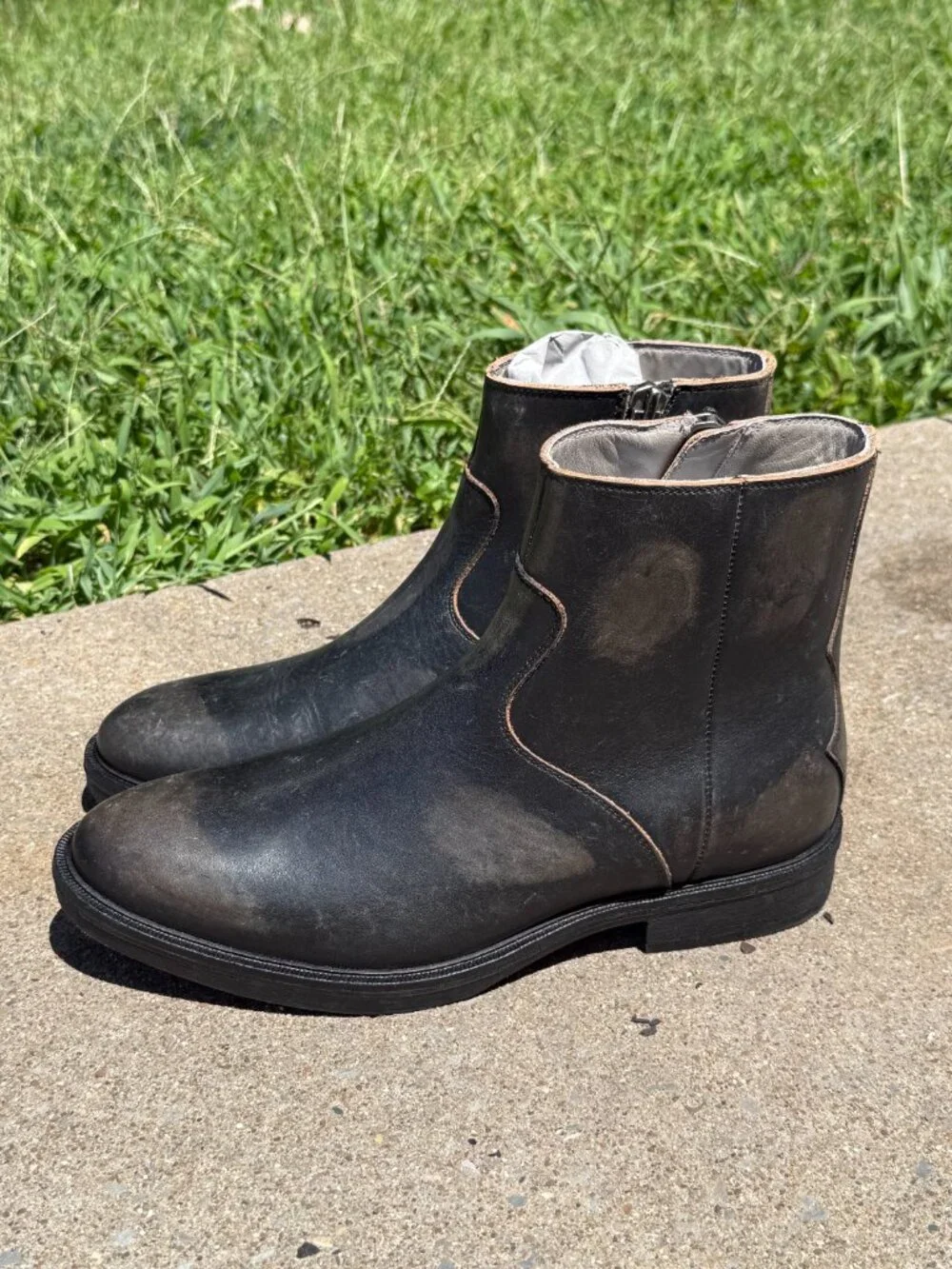 AllSaints Lang Mens 9 Leather Boots Dark Brown Moto Biker Grunge Zip Ankle 4061